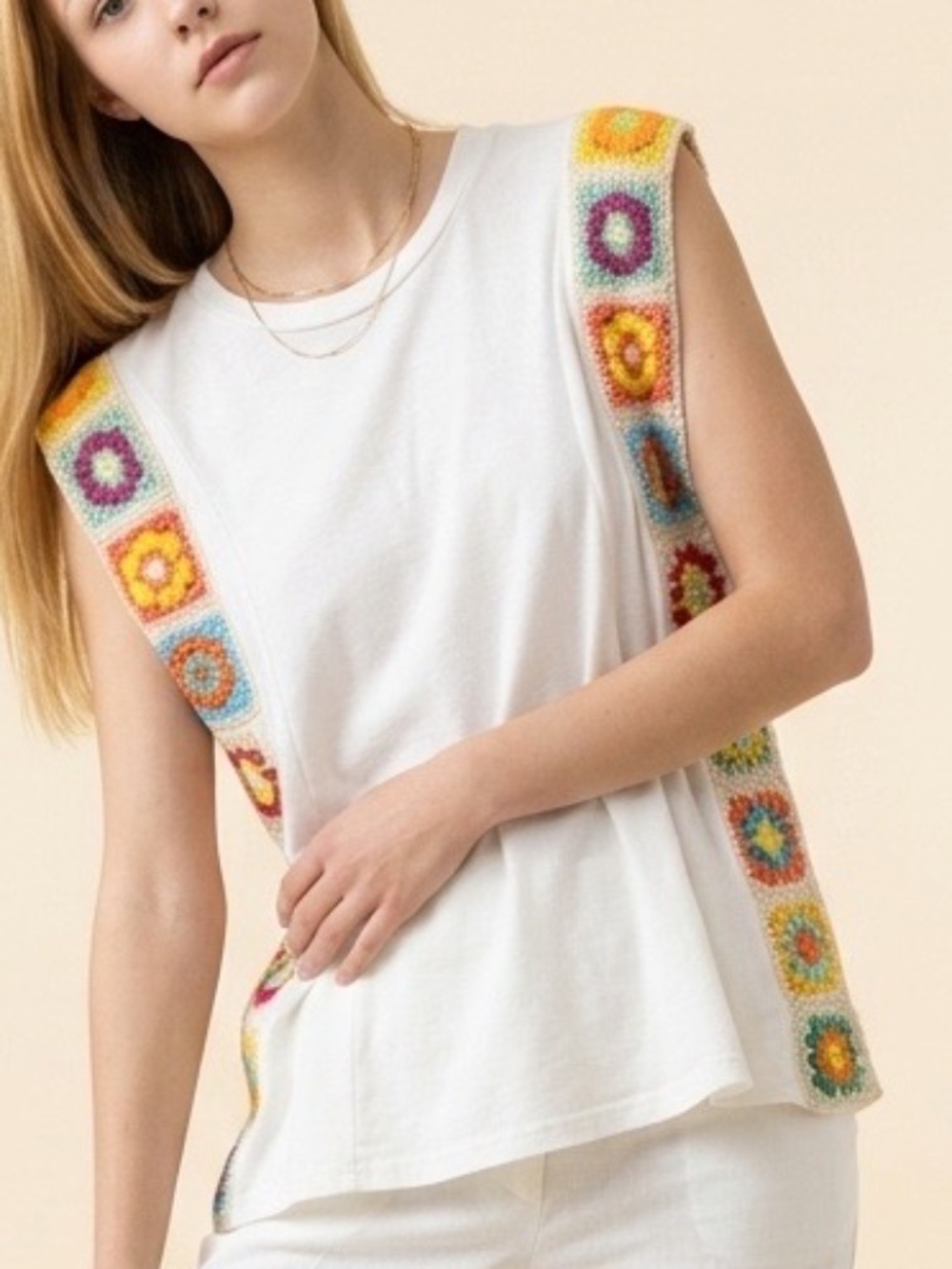 Sleeveless Top w/ Crochet Design